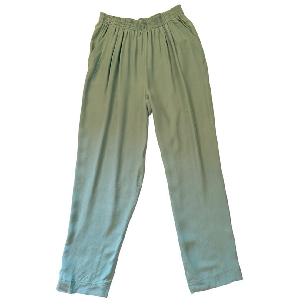 Y2K IB Diffusion Dusty Teal Silk Trousers Size 12 Pleated Soft Flowy Pants NWT